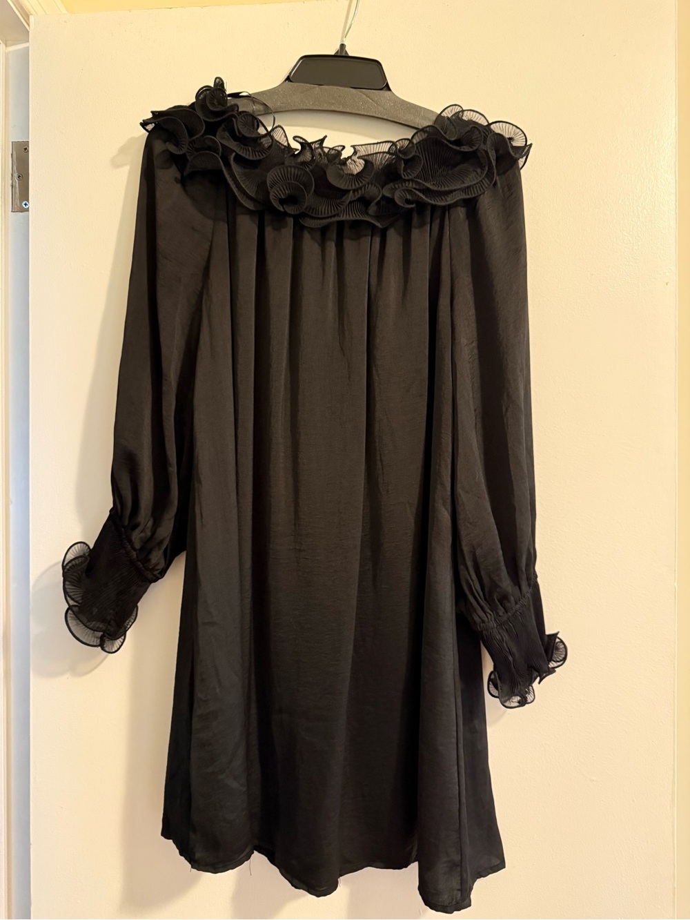 Black Ruffle Off-Shoulder Dress - Picture 2 of 3